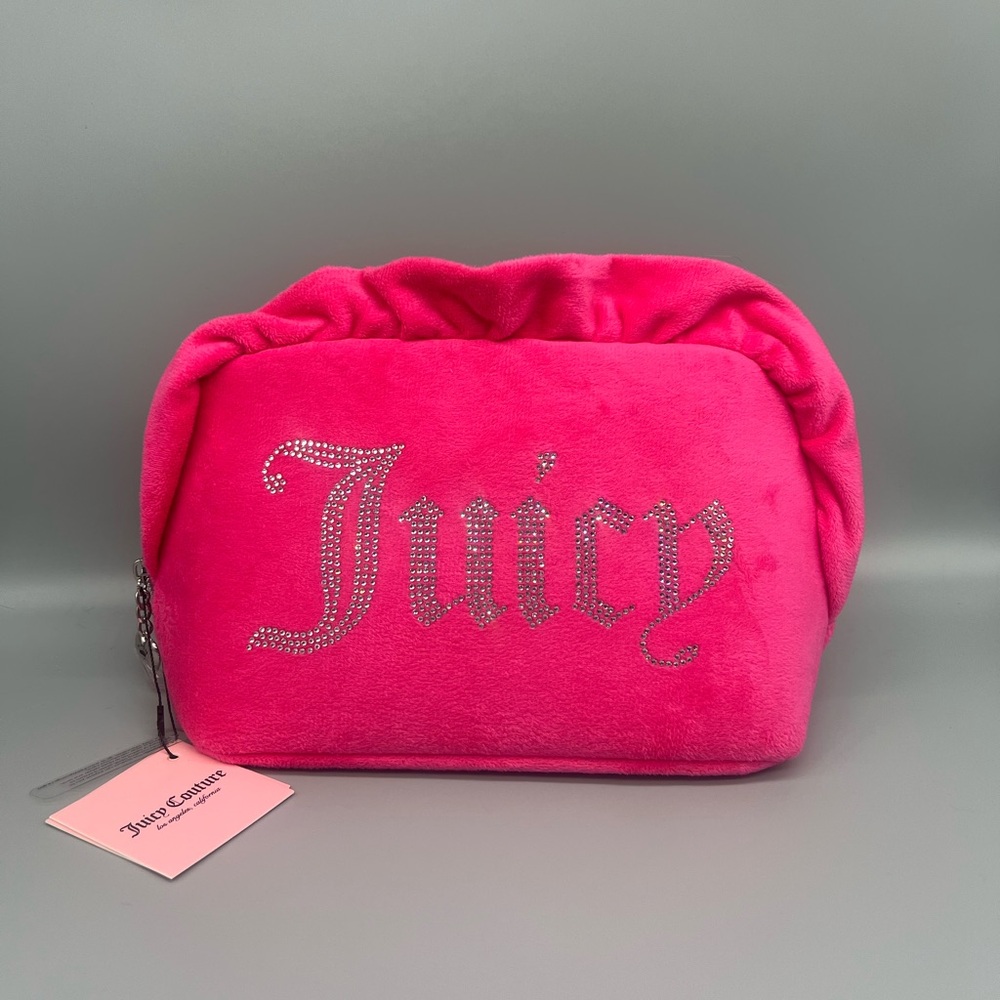 Juicy couture pink velour ruffled cosmetics bag